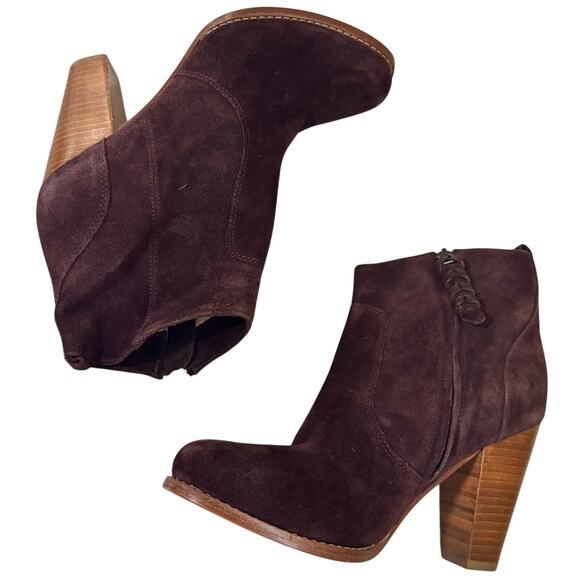 Joie Maroon Suede Zip Heeled Ankle Boots Size 38 US 8 Stacked Heel Western Chic - Picture 4 of 8